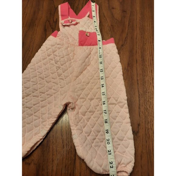 Evy Of California VTG Baby Toddler Quilted Overalls 12 Months Pink Rosebuds - Picture 10 of 10